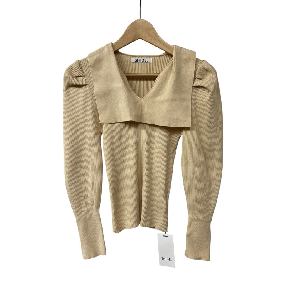 NWT Snidel Beige Taupe Puff Sleeve Ribbed Sweater  OS